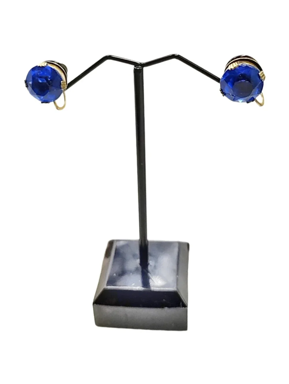 Blue Faceted Crystal Gold Tone Screw-Back Earrings 0.4